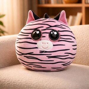 Pink Zebra Round Plush Toy with Big Eyes